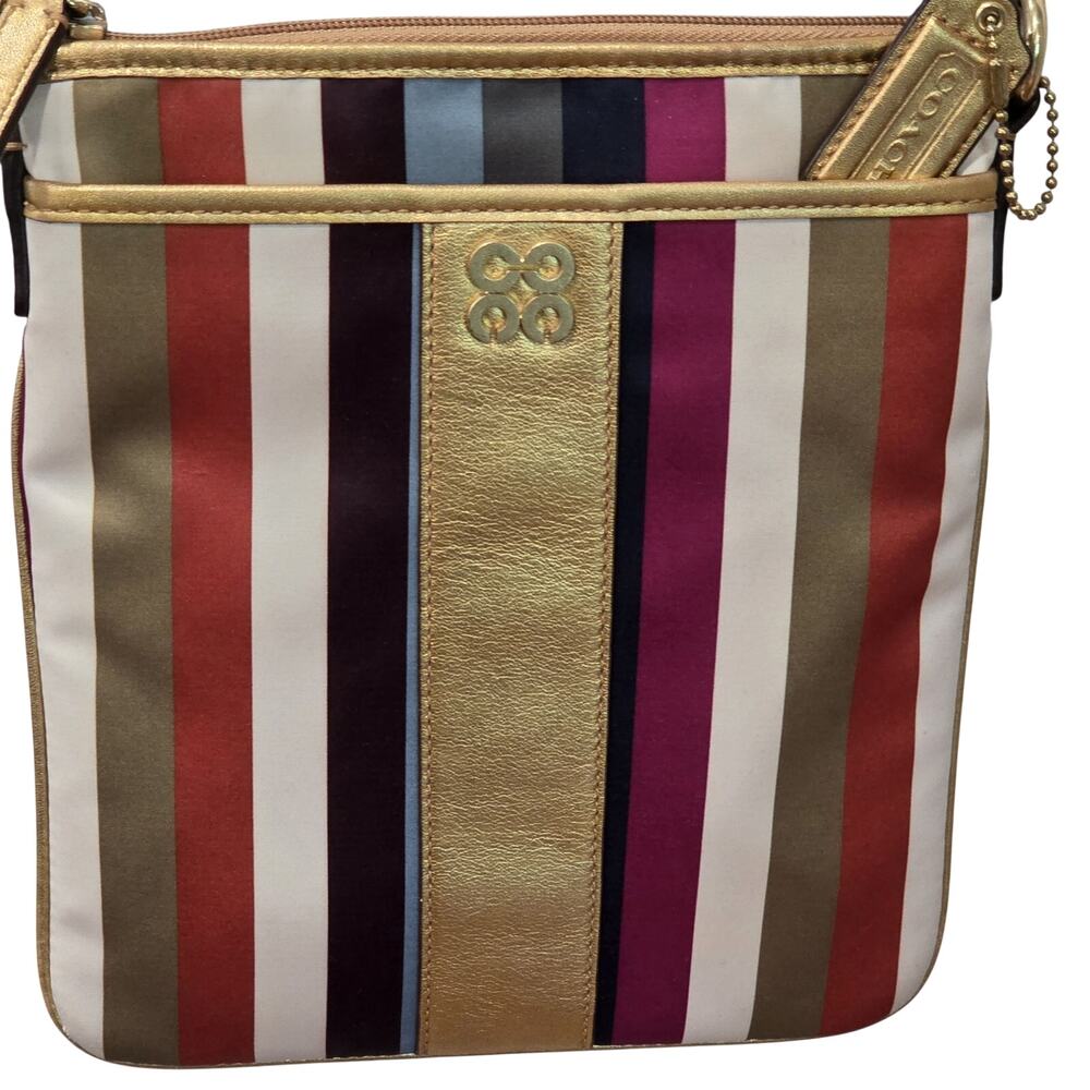 Coach Legacy Stripe Swingpack Crossbody Multicolor Satin Gold Trim Y2K Rare - Picture 7 of 13